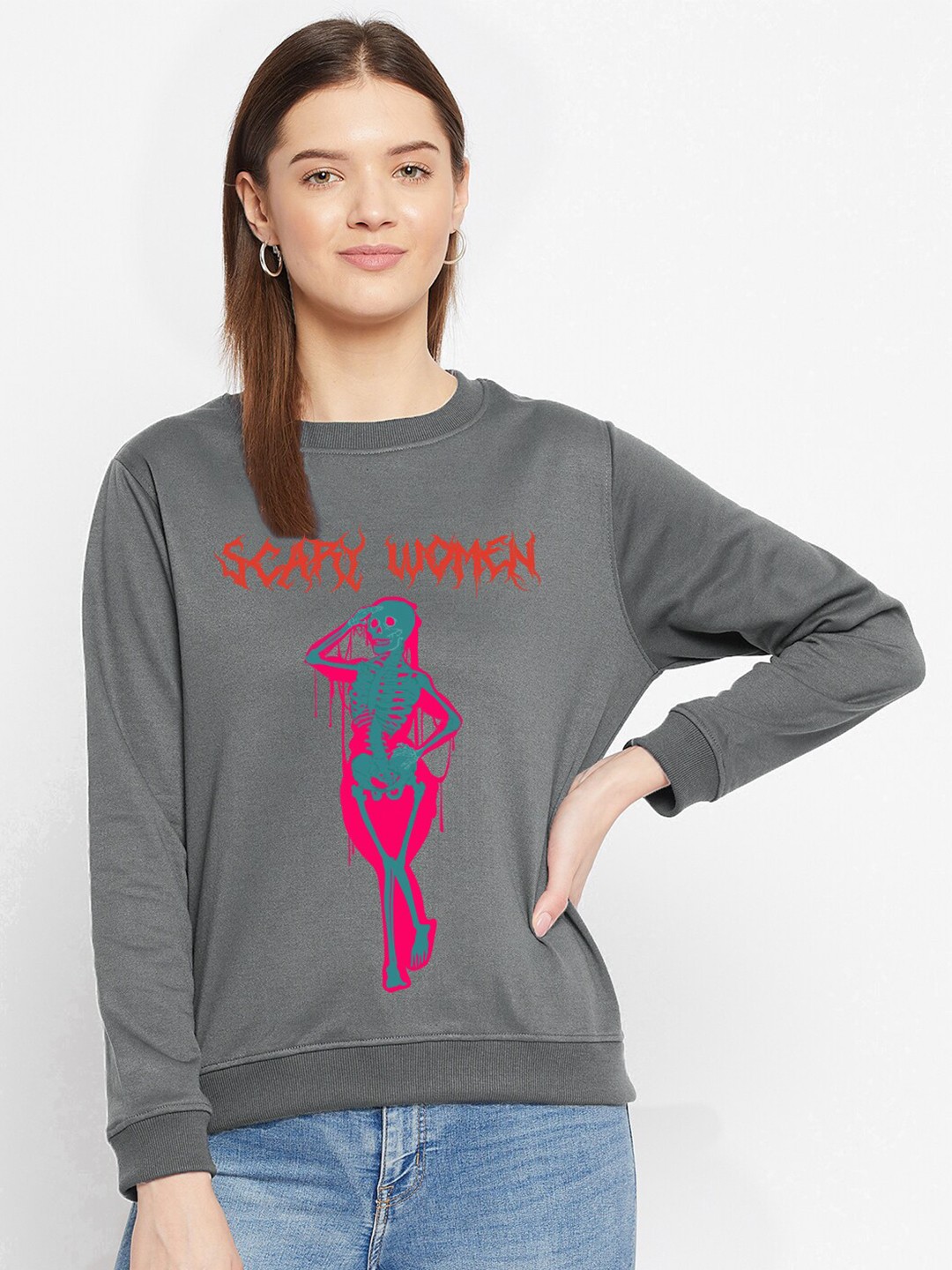 

FRENCH FLEXIOUS Women Grey Printed Sweatshirt