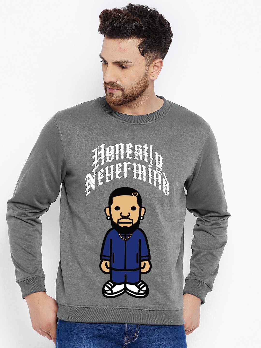 

FRENCH FLEXIOUS Men Grey Printed Sweatshirt