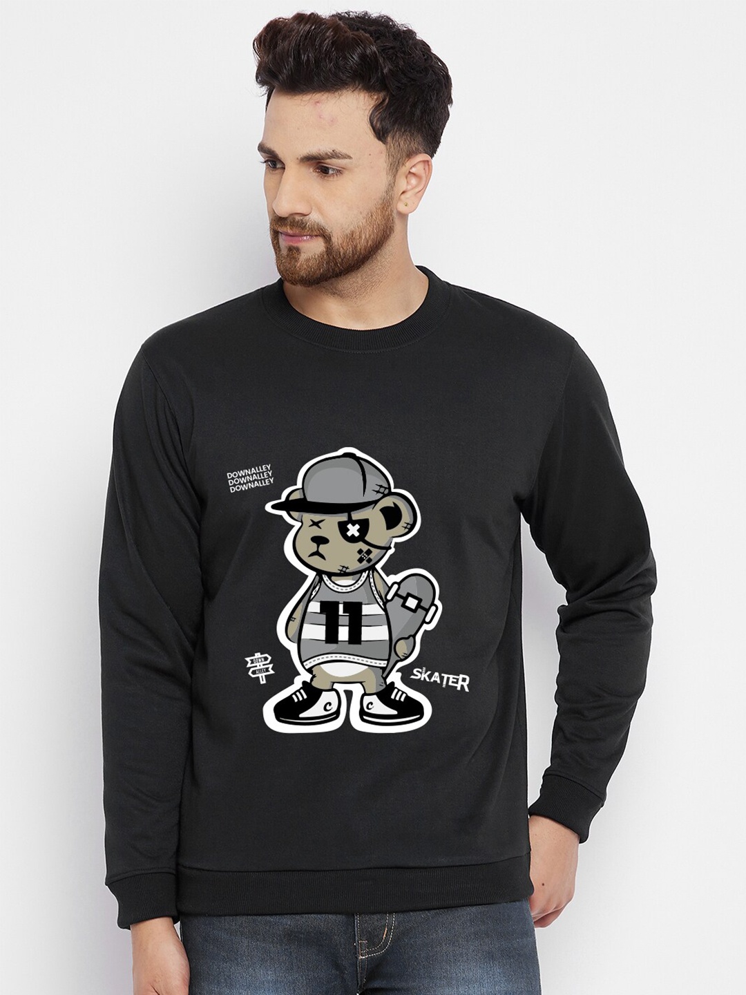 

FRENCH FLEXIOUS Men Black Printed Sweatshirt