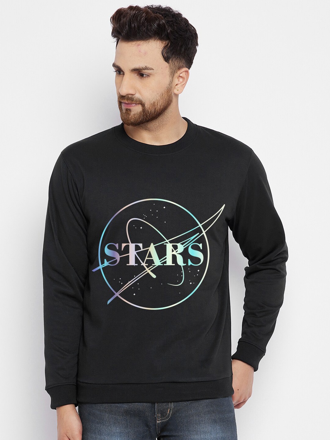 

FRENCH FLEXIOUS Men Plus Size Black Printed Sweatshirt
