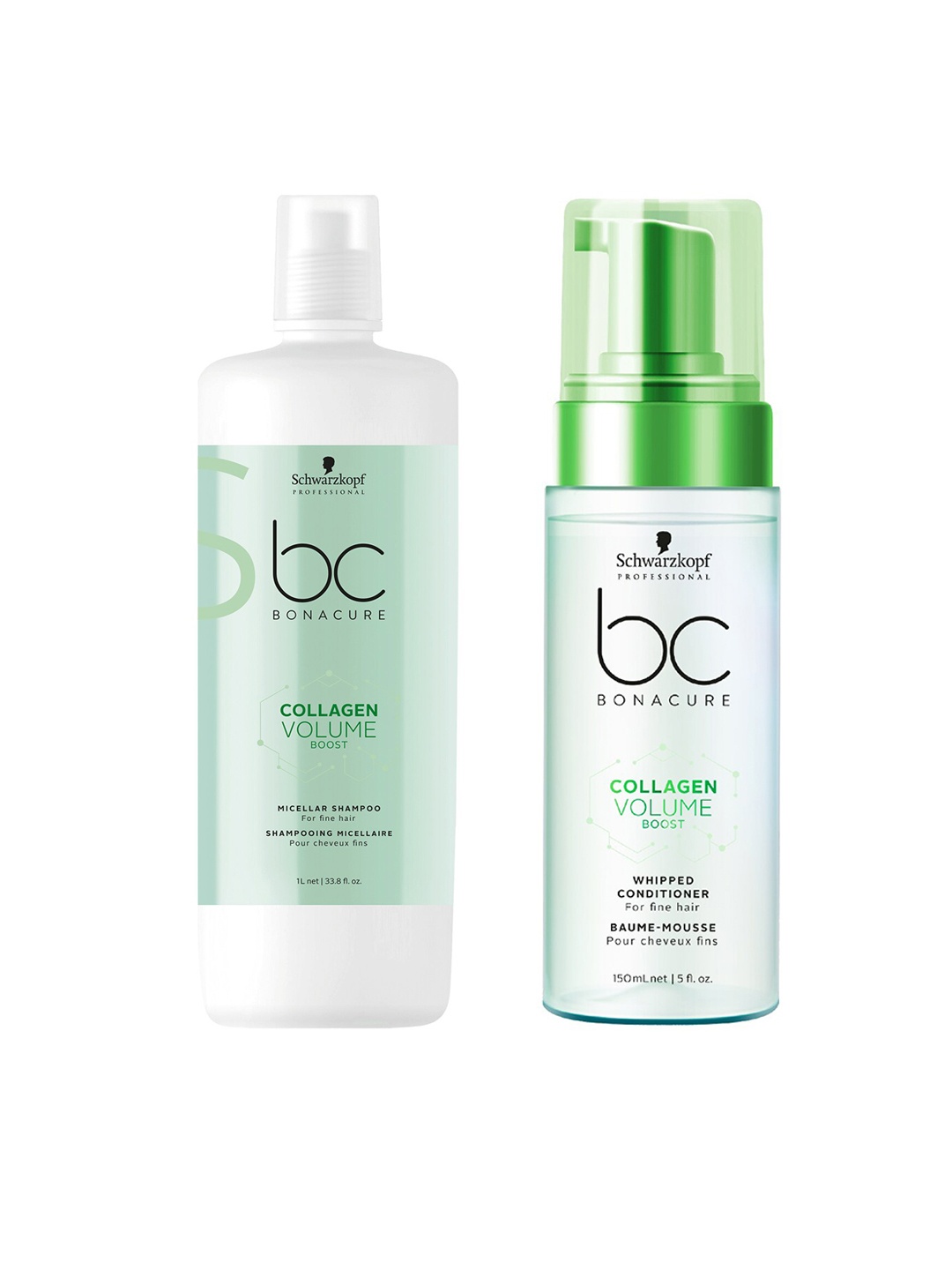 

Schwarzkopf PROFESSIONAL Set of Collagen Volume Boost Shampoo 1000ml & Conditioner 150ml, Green