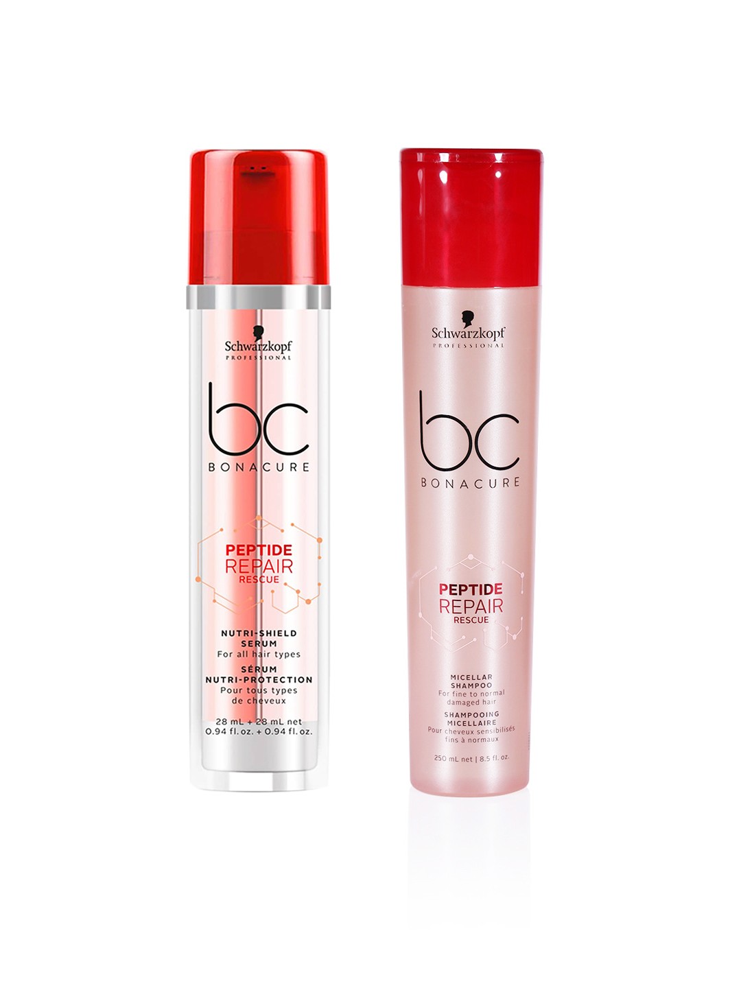 

Schwarzkopf PROFESSIONAL Bonacure Peptide Repair Rescue Micellar Shampoo & Double Serum, Pink