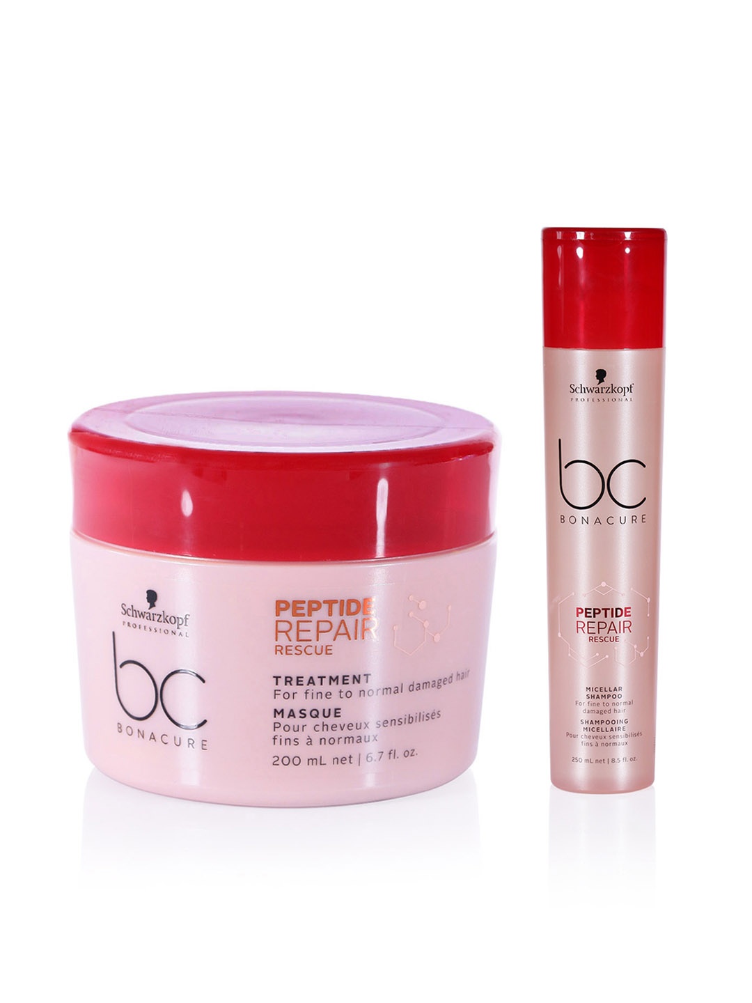 

Schwarzkopf PROFESSIONAL Set of Bonacure Peptide Shampoo 250 ml & Hair Masque 200 ml, Pink