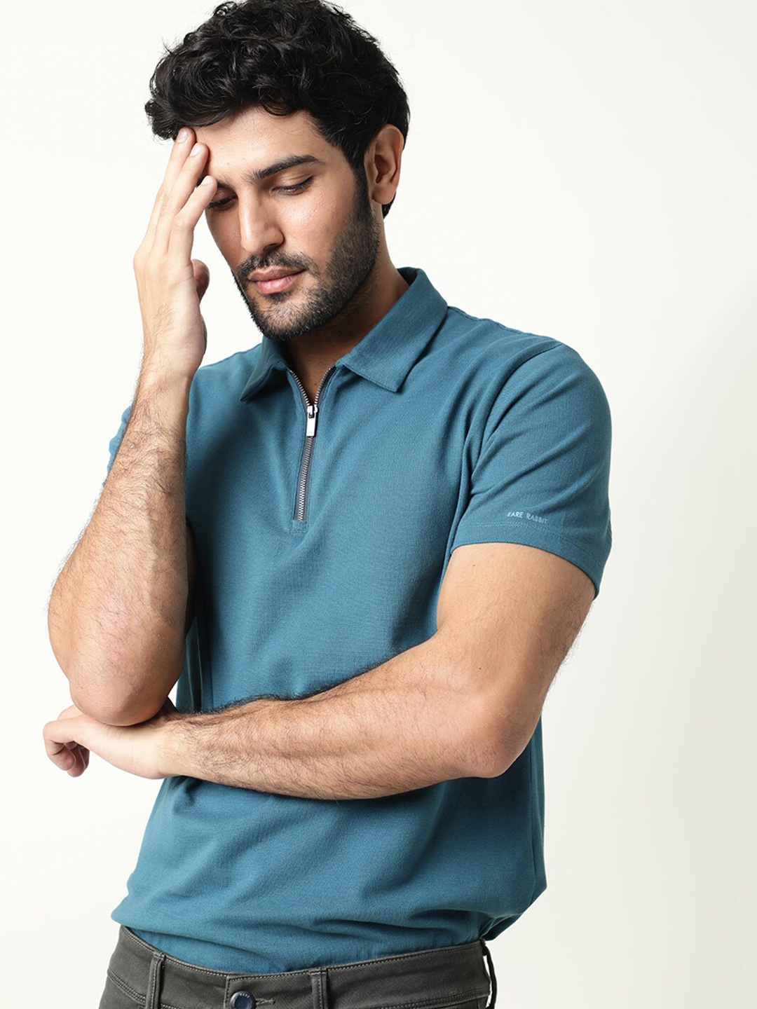 

RARE RABBIT Men Rings-4 Slim Fit Solid Polo Collar T-Shirt, Grey