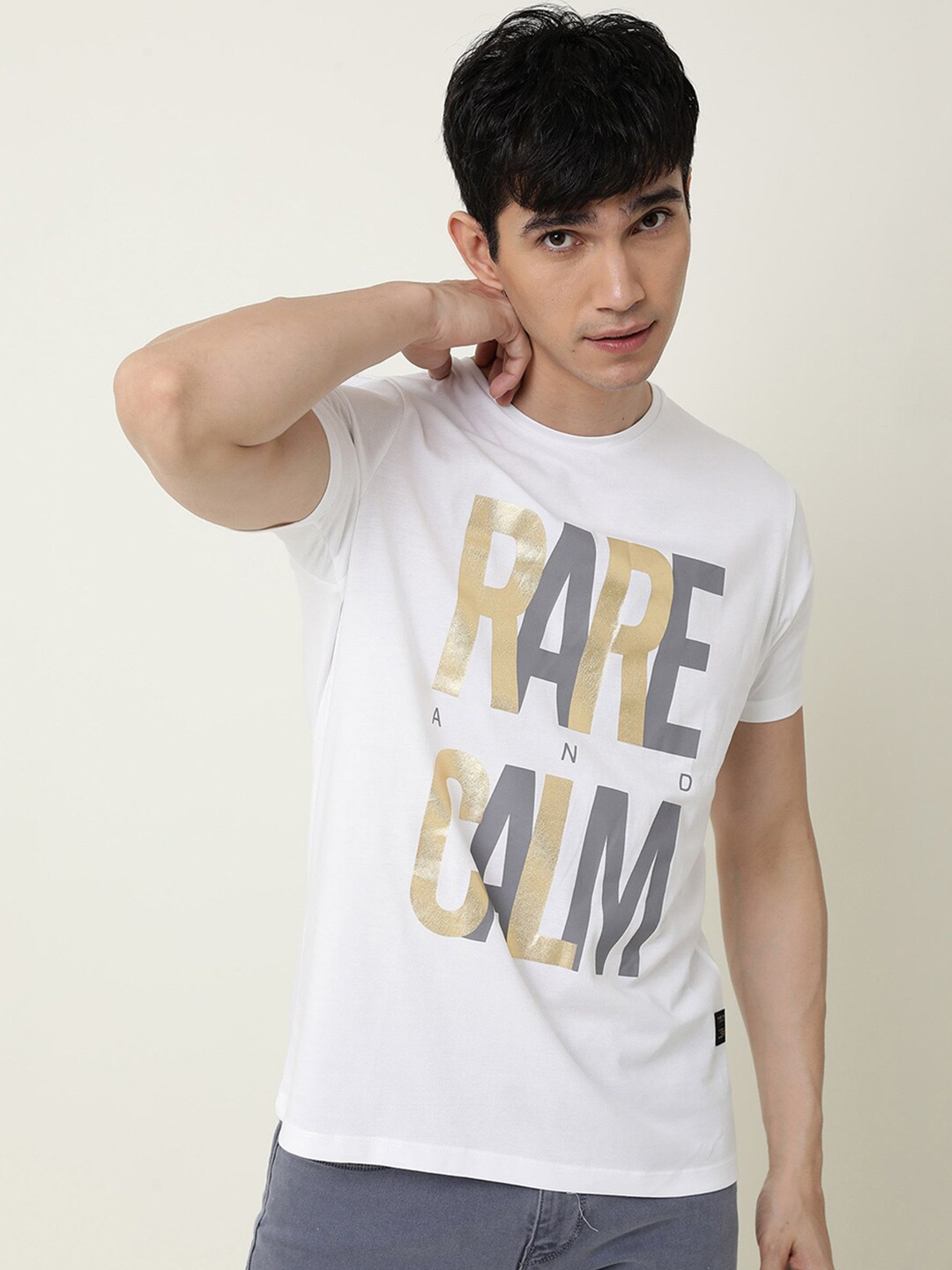 

RARE RABBIT Men Rings-4 Slim Fit Solid Polo Collar T-Shirt, White