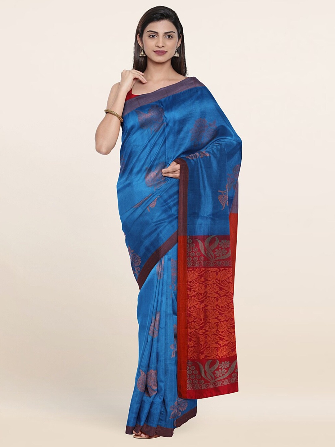 

Pothys Blue & Red Ethnic Motifs Zari Pure Silk Saree