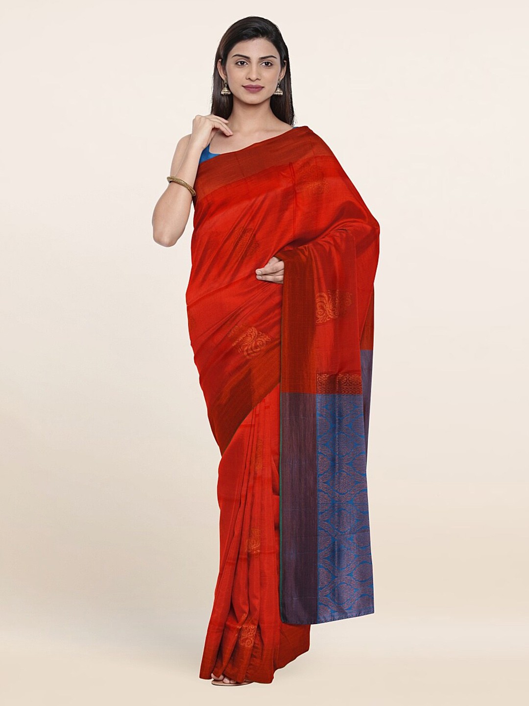 

Pothys Red & Blue Ethnic Motifs Zari Pure Silk Saree