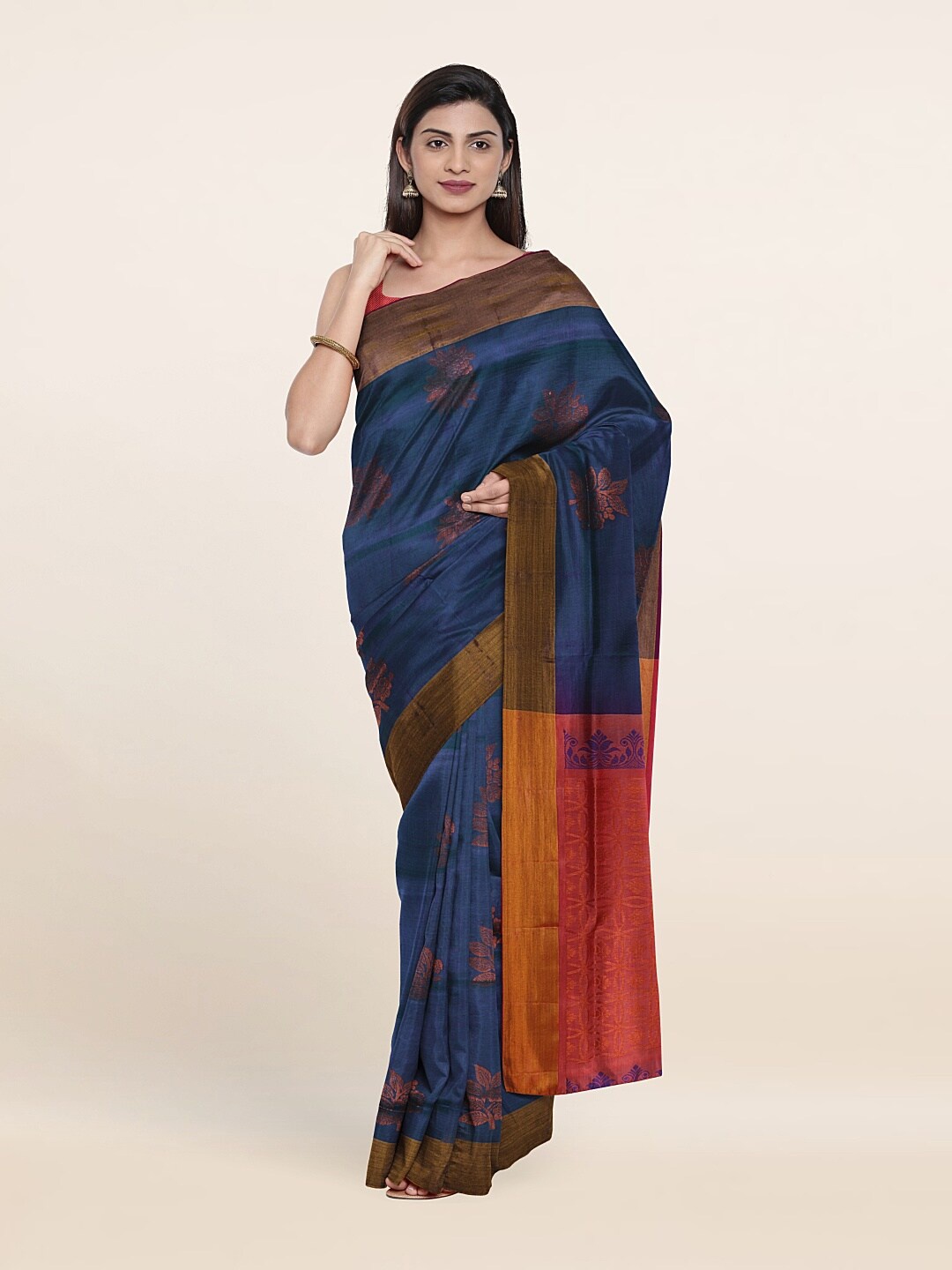 

Pothys Blue & Orange Woven Design Zari Pure Silk Saree