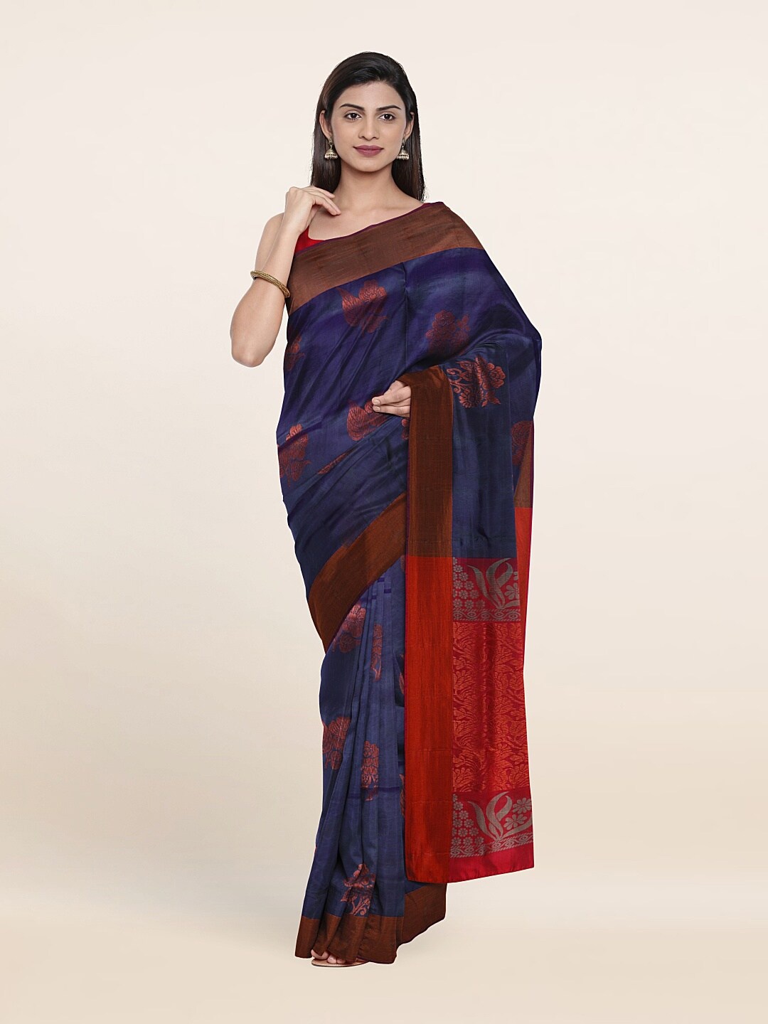 

Pothys Blue & Red Woven Design Zari Pure Silk Saree