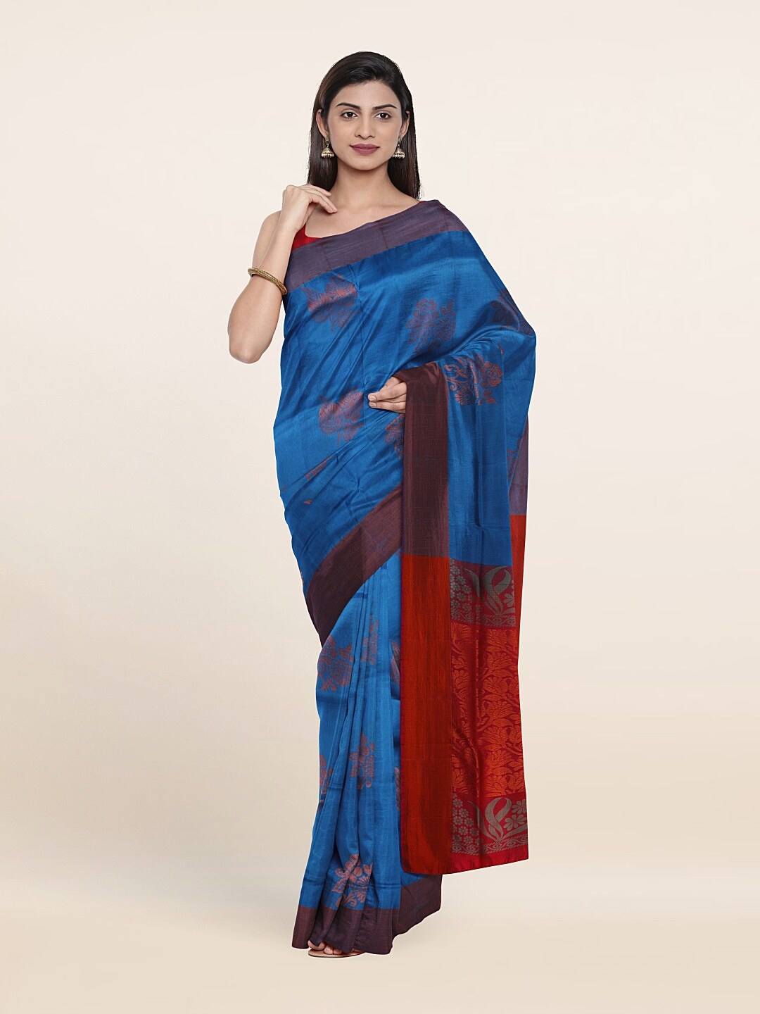 

Pothys Blue & Red Woven Design Zari Pure Silk Saree