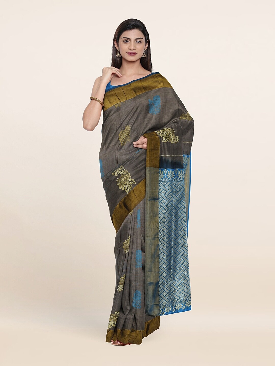 

Pothys Grey & Blue Woven Design Zari Pure Silk Saree