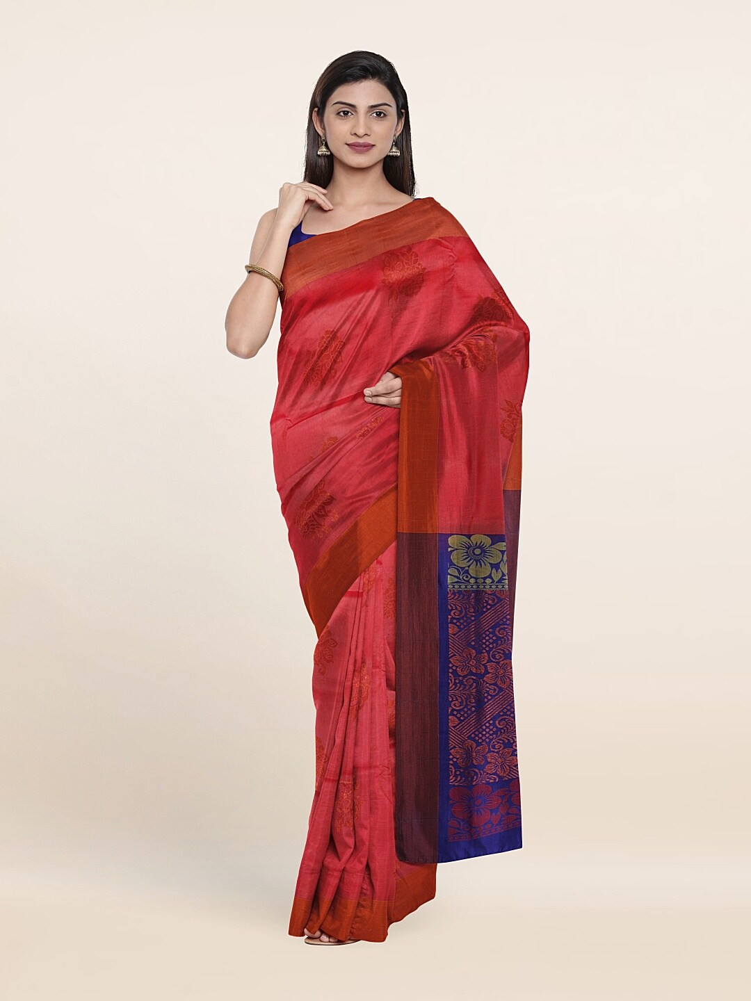 

Pothys Pink & Blue Woven Design Zari Pure Silk Saree