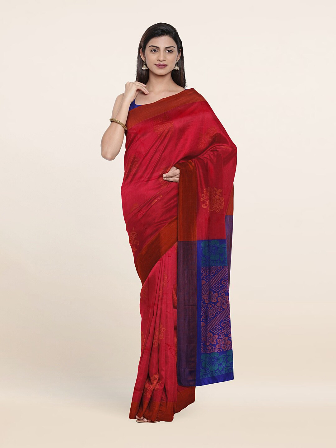 

Pothys Pink & Blue Woven Design Zari Pure Silk Saree