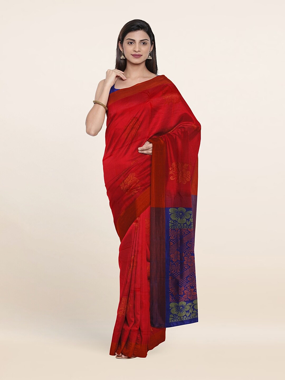 

Pothys Pink & Blue Floral Zari Pure Silk Saree