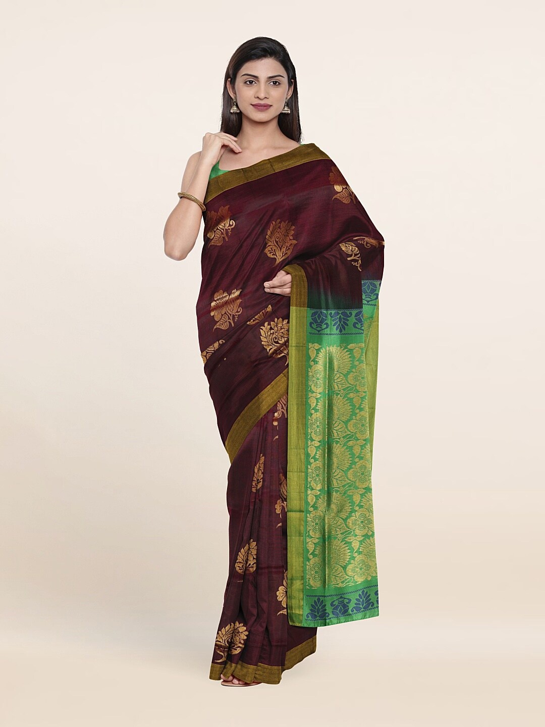 

Pothys Purple & Green Woven Design Zari Pure Silk Saree