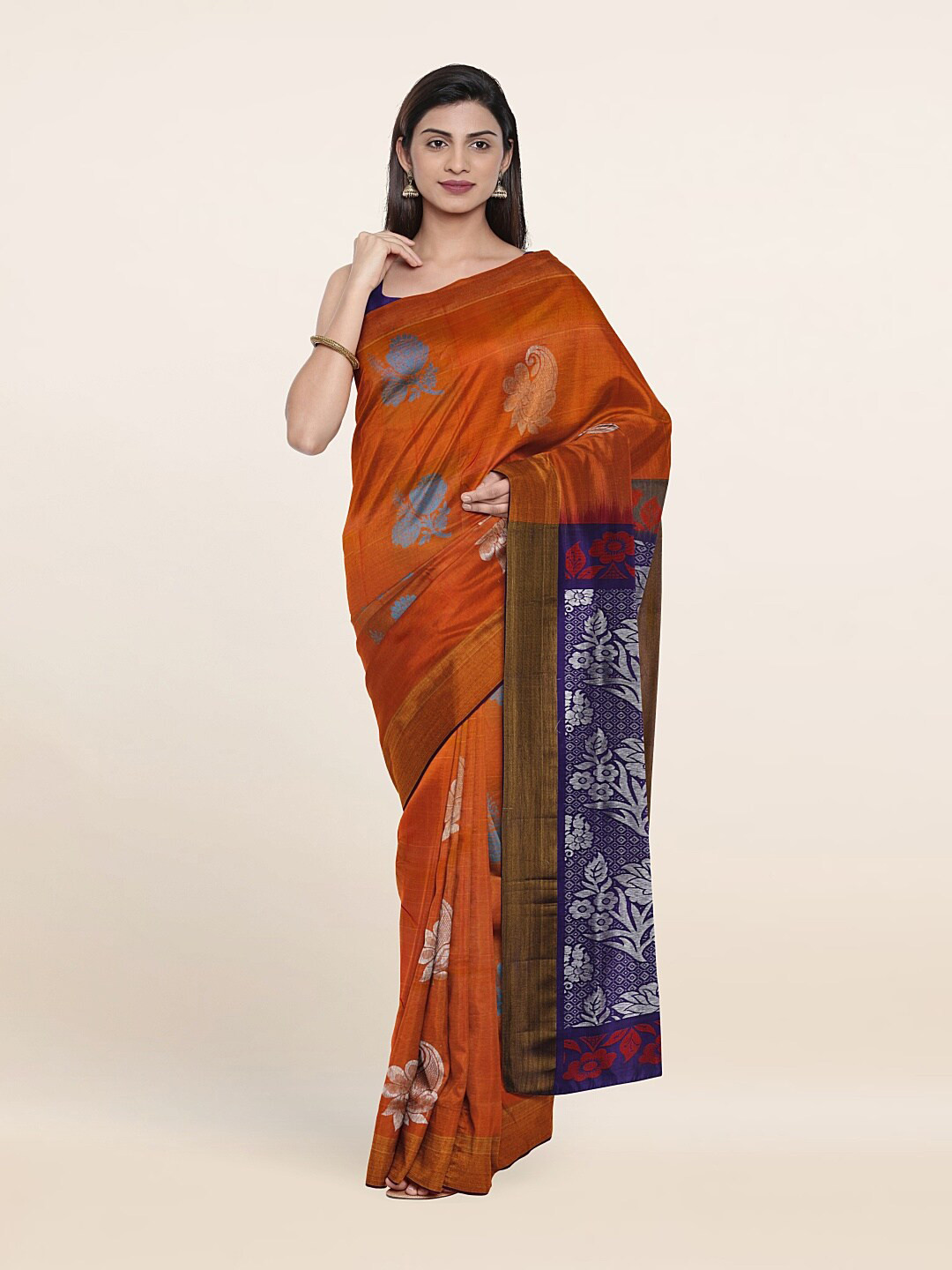 

Pothys Orange & Blue Woven Design Zari Pure Silk Saree