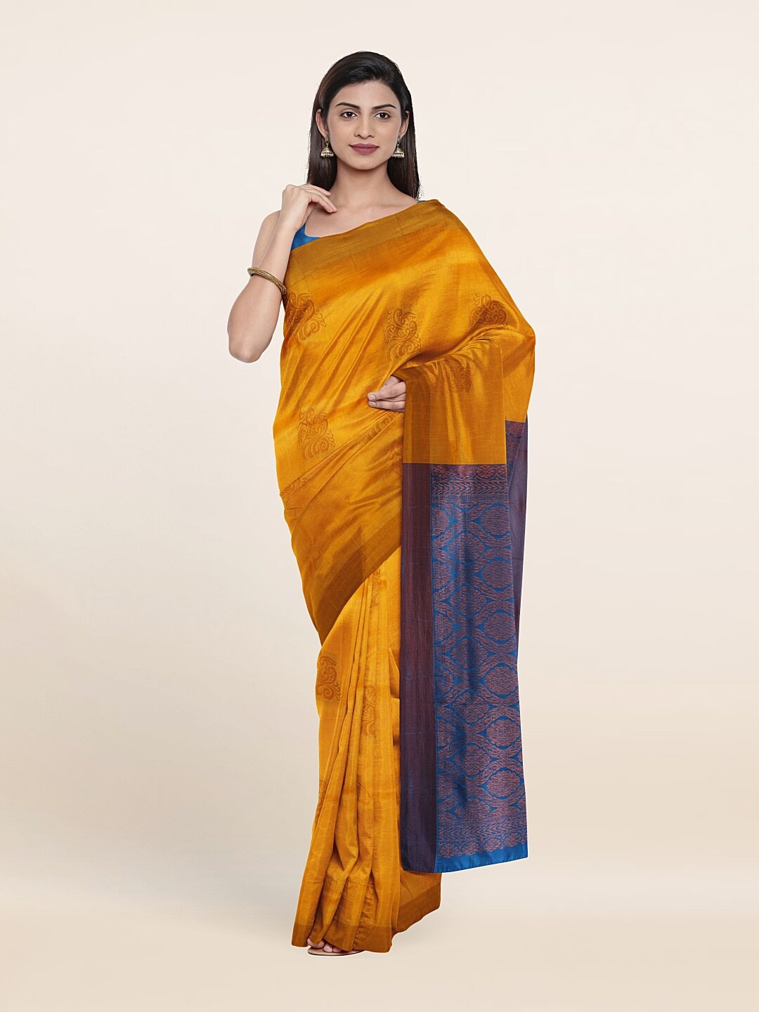 

Pothys Yellow & Blue Woven Design Zari Pure Silk Saree