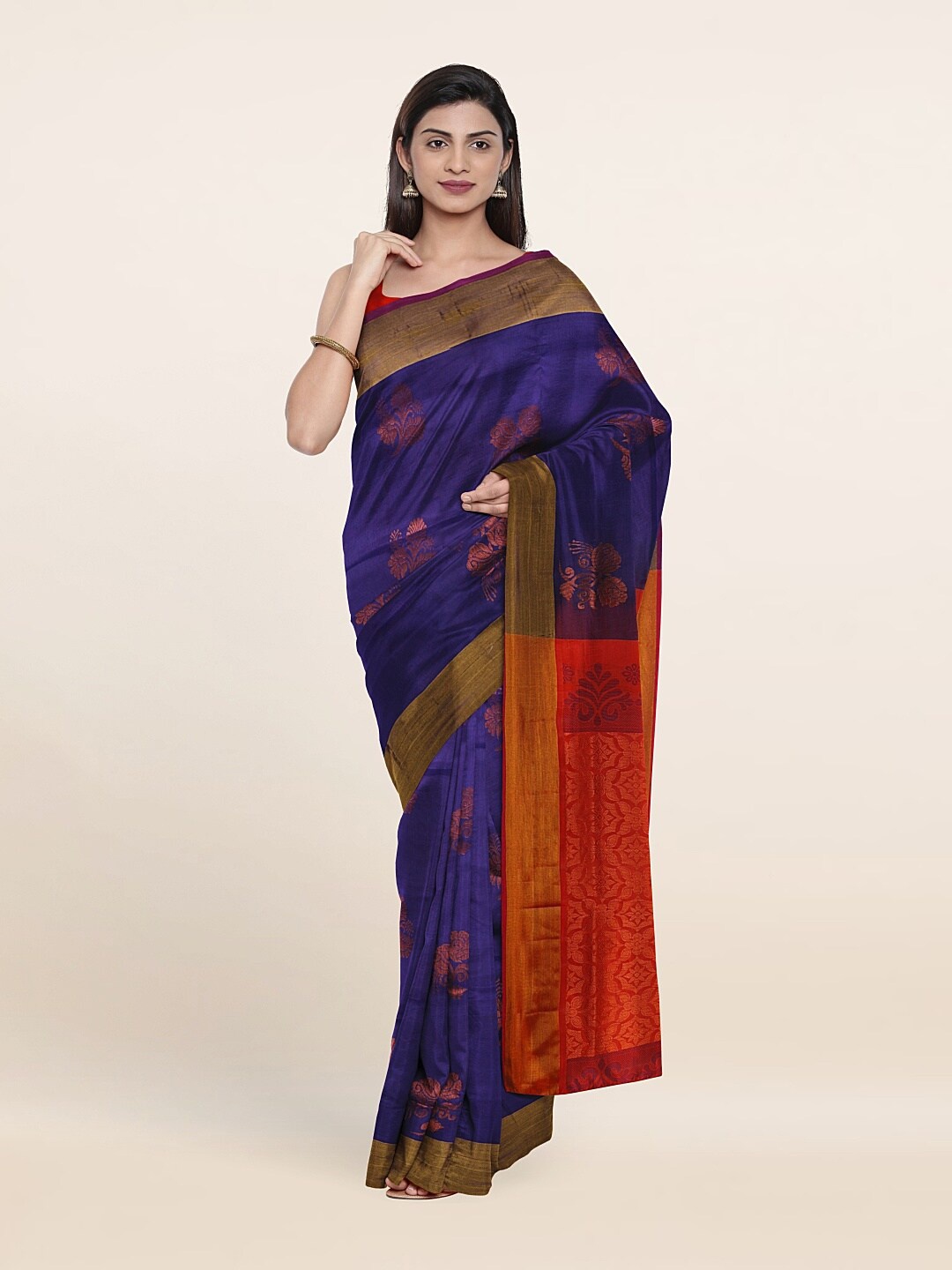 

Pothys Blue & Orange Woven Design Zari Pure Silk Saree
