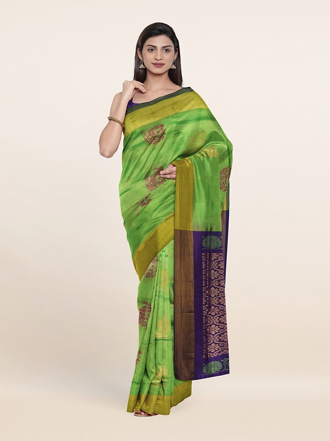 

Pothys Green & Purple Woven Design Zari Pure Silk Saree