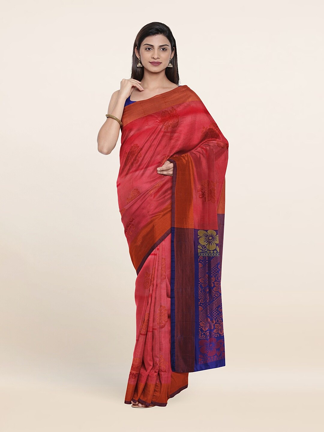 

Pothys Pink & Blue Woven Design Zari Pure Silk Saree