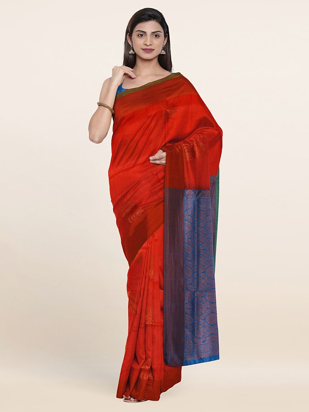 

Pothys Red & Blue Ethnic Motifs Zari Pure Silk Saree