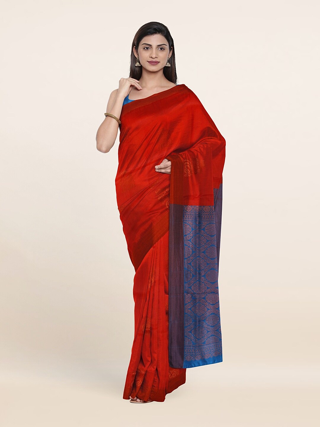 

Pothys Red & Blue Ethnic Motifs Zari Pure Silk Saree