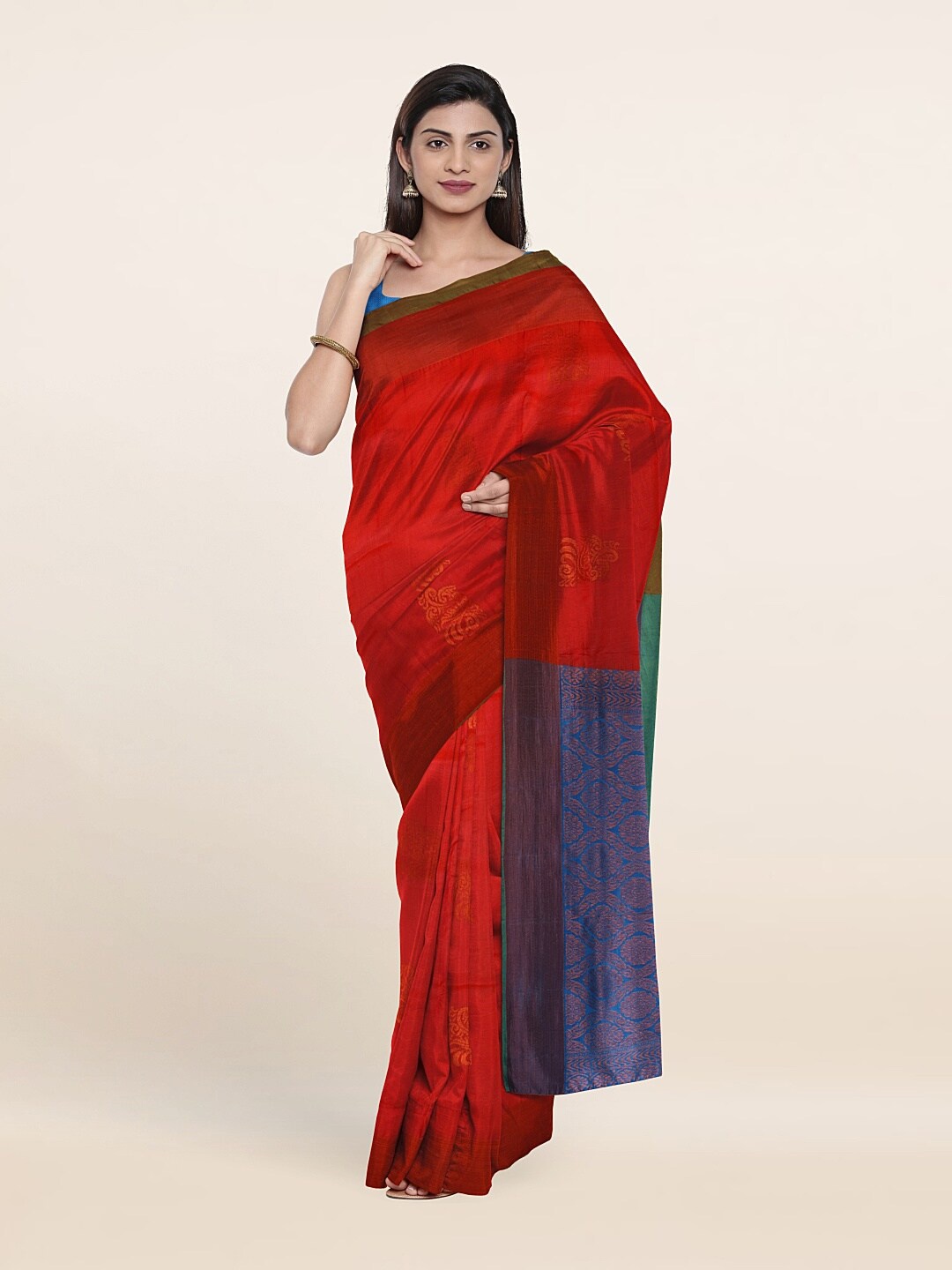 

Pothys Pink & Blue Ethnic Motifs Zari Pure Silk Saree