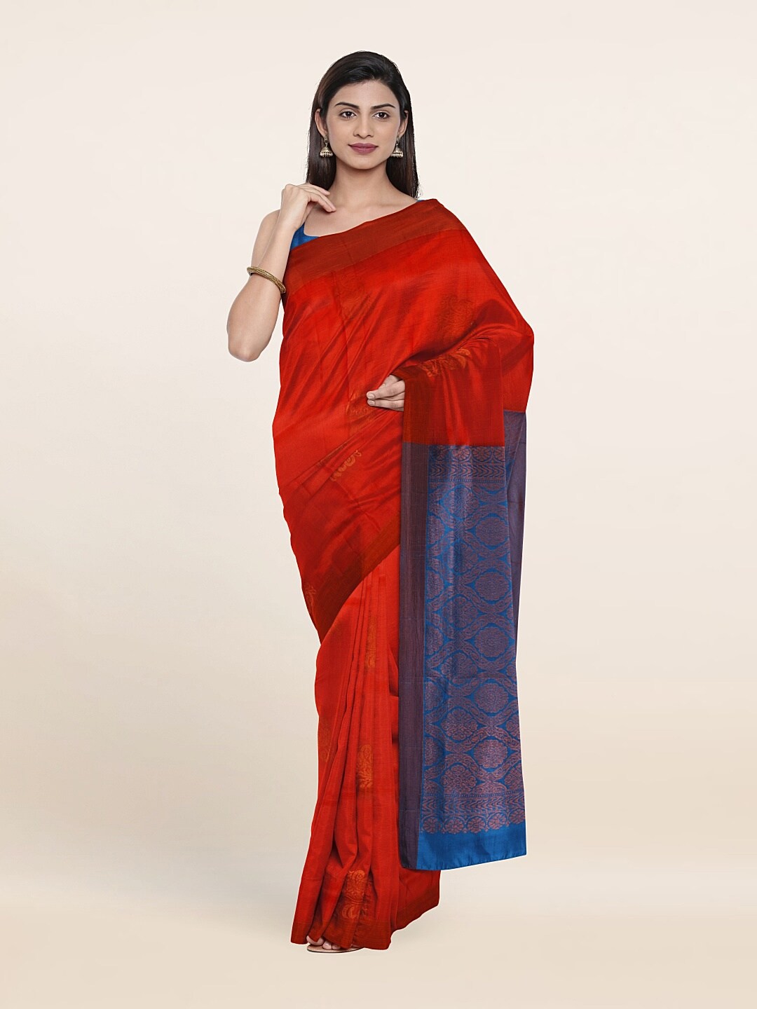 

Pothys Red & Blue Ethnic Motifs Zari Pure Silk Saree