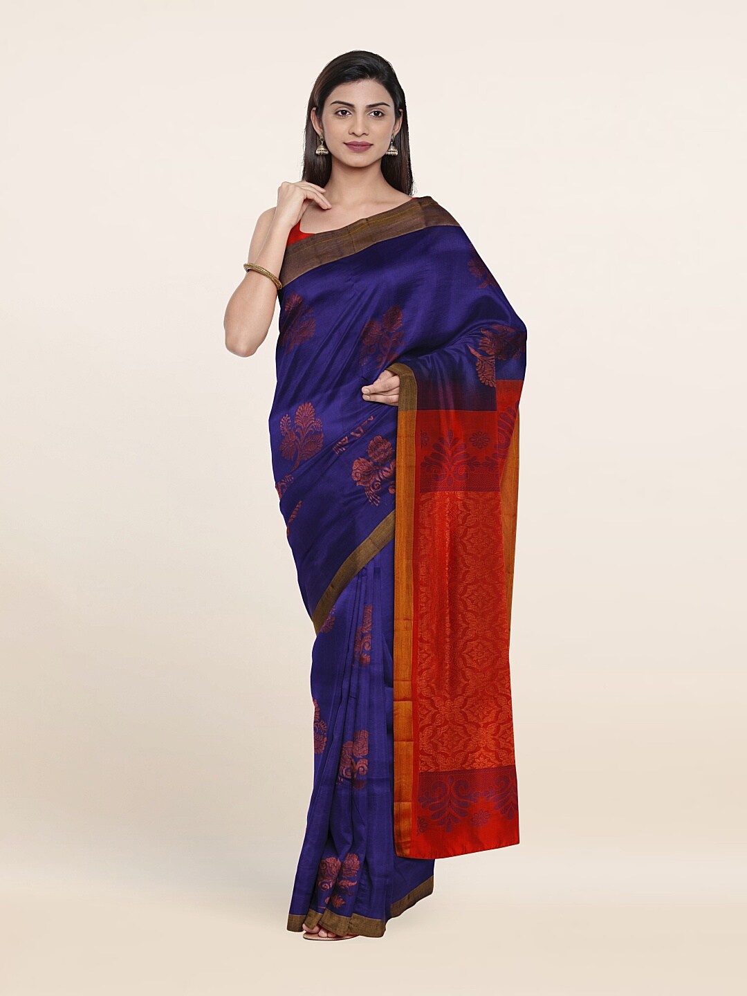 

Pothys Blue & Red Ethnic Motifs Zari Pure Silk Saree