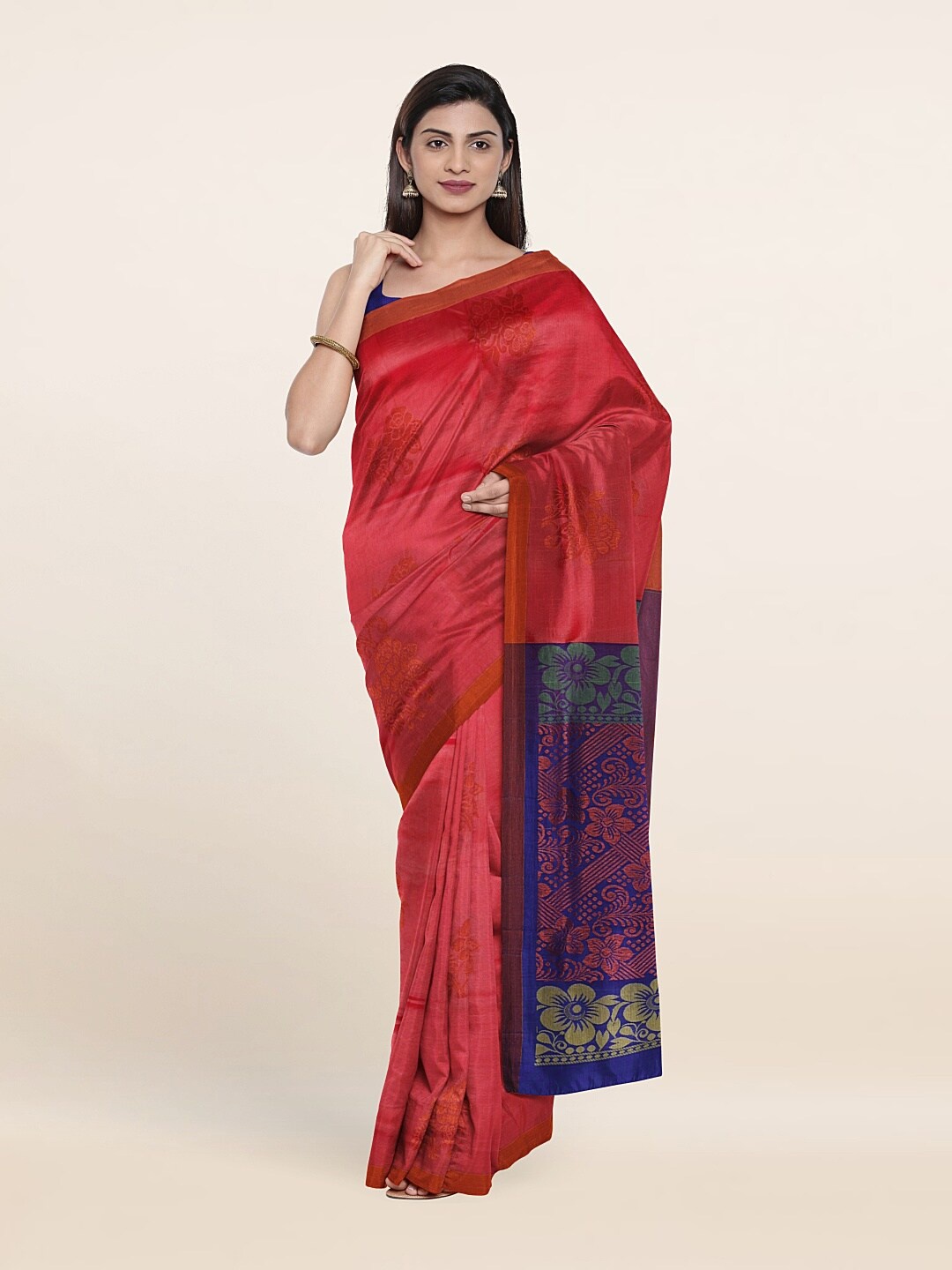

Pothys Pink & Blue Ethnic Motifs Zari Pure Silk Saree