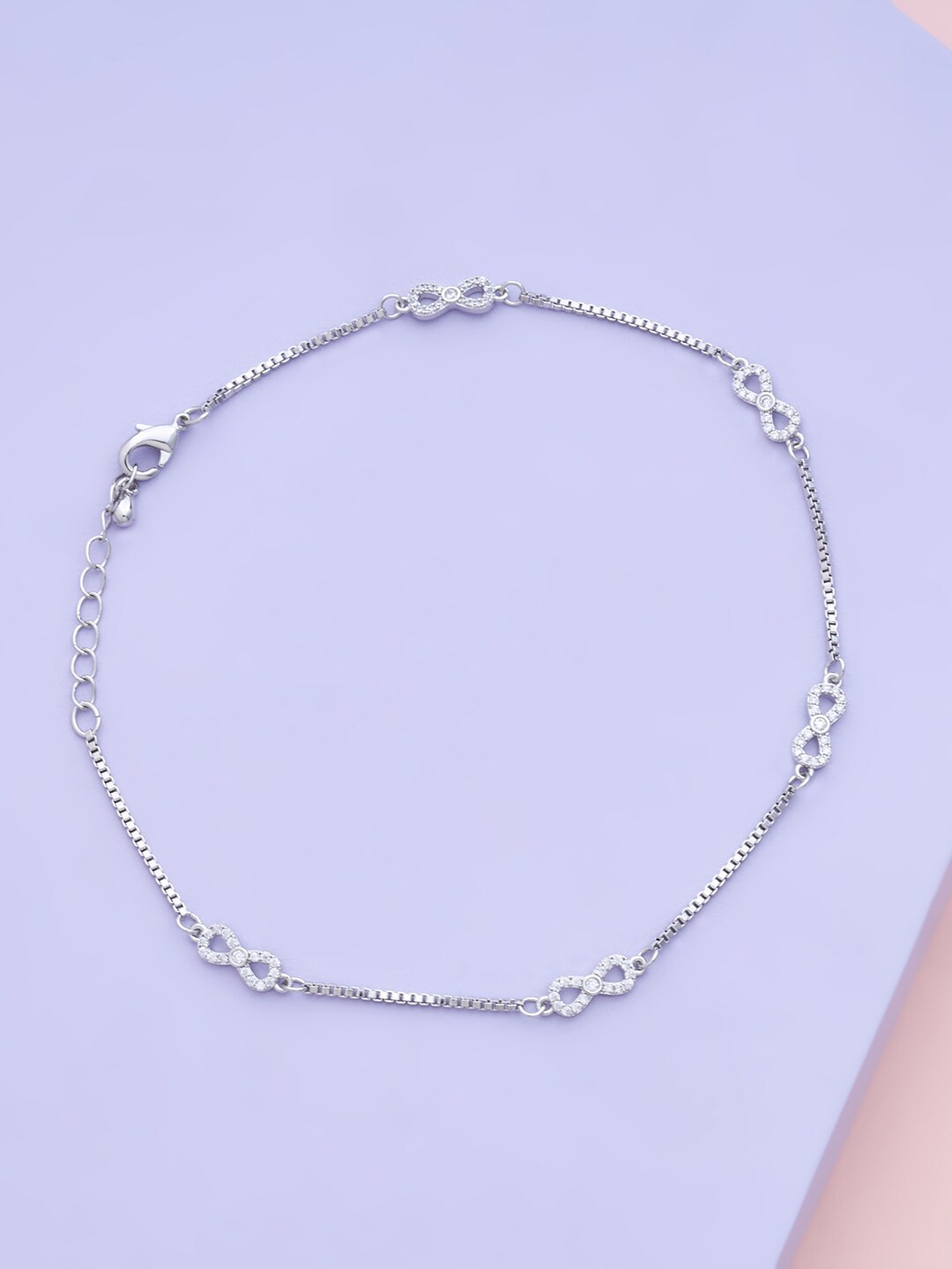 

Kushal's Fashion Jewellery Silver-Plated Rhodium-Plated CZ Anklet