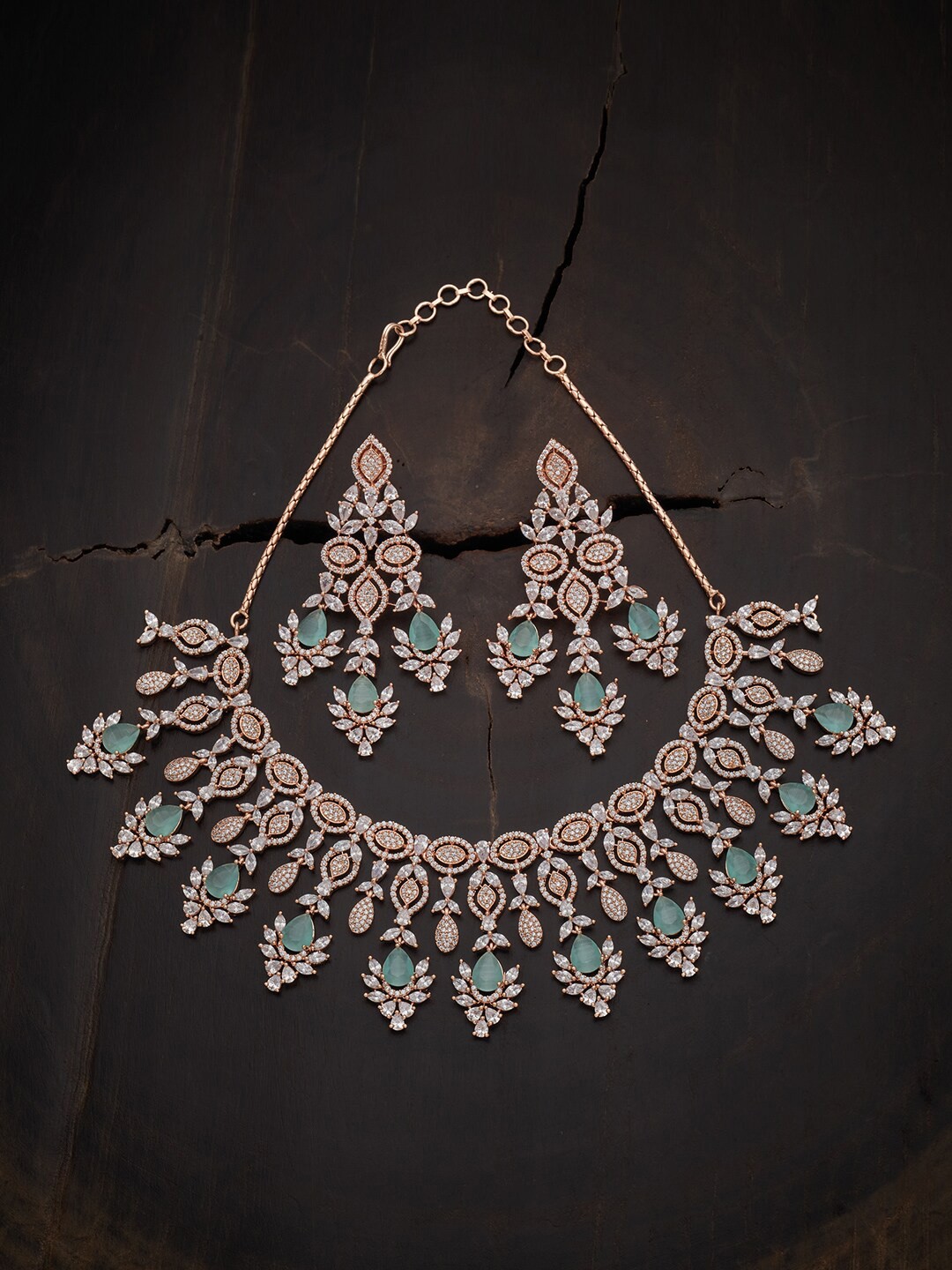 

Kushal's Fashion Jewellery Rose Gold-Plated CZ Studded Jewellery Set, Sea green