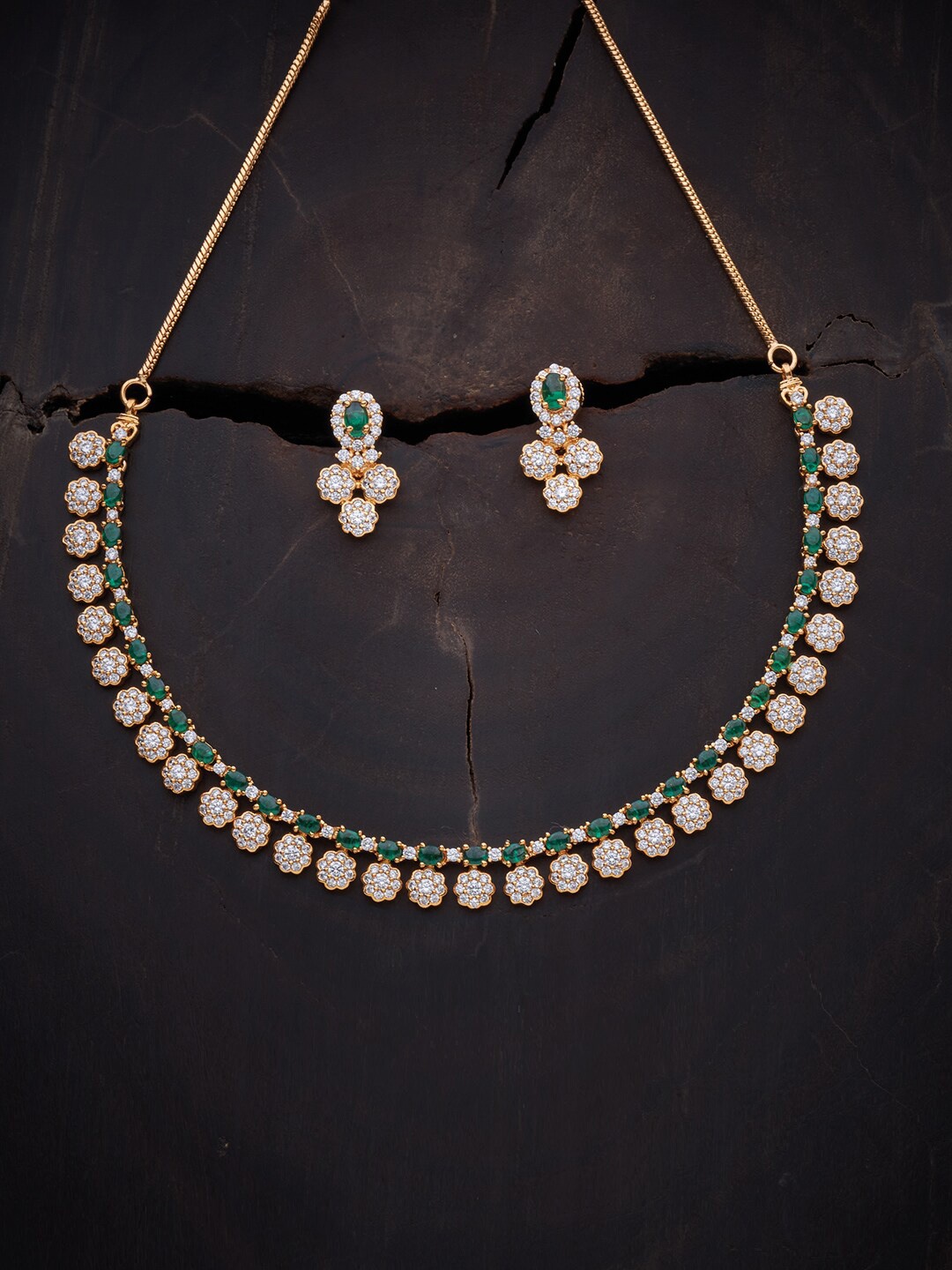 

Kushal's Fashion Jewellery Green Gold-Plated CZ Studded Jewellery Set