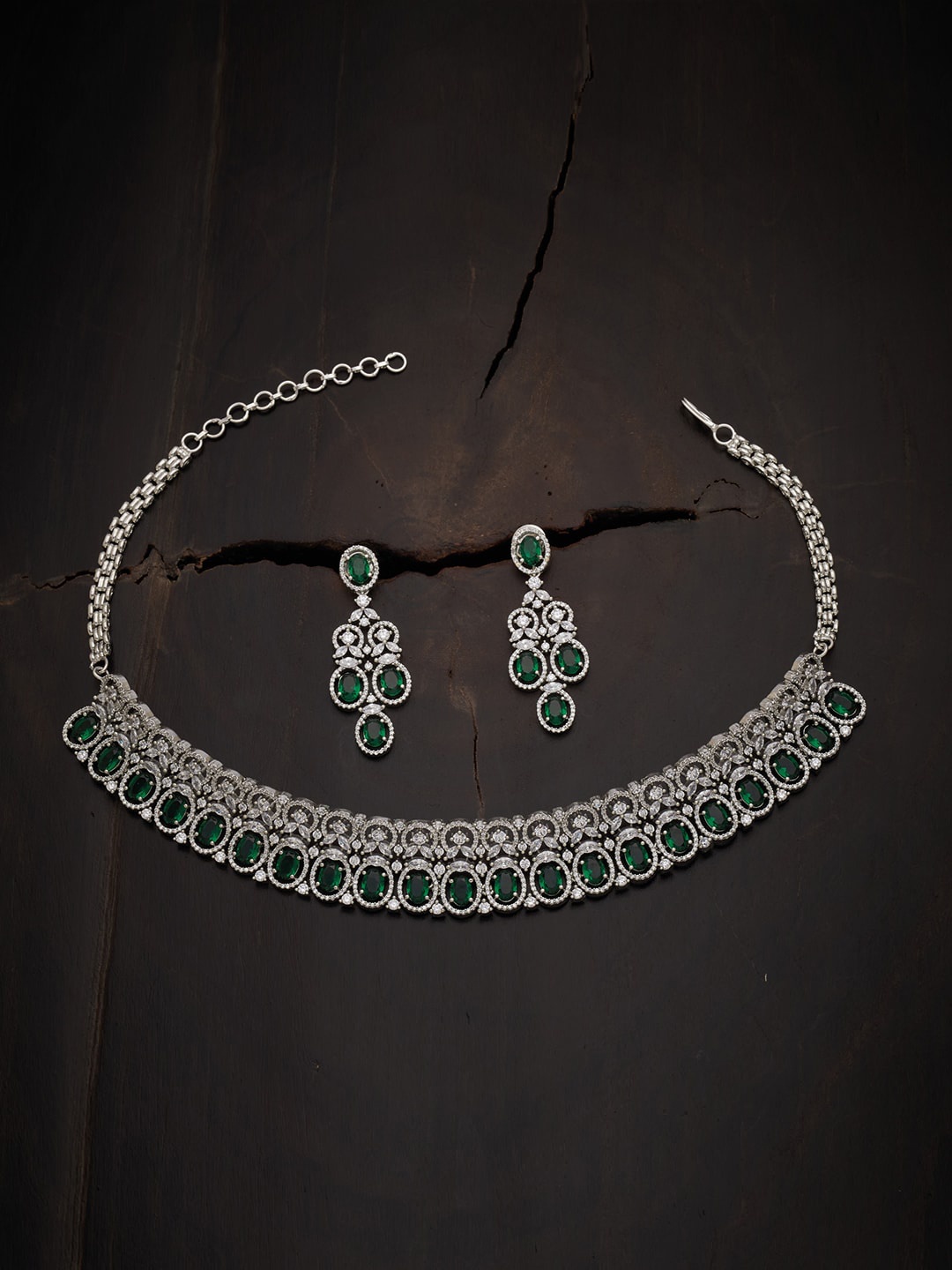 

Kushal's Fashion Jewellery Rhodium-Plated CZ Studded Jewellery Set, Green