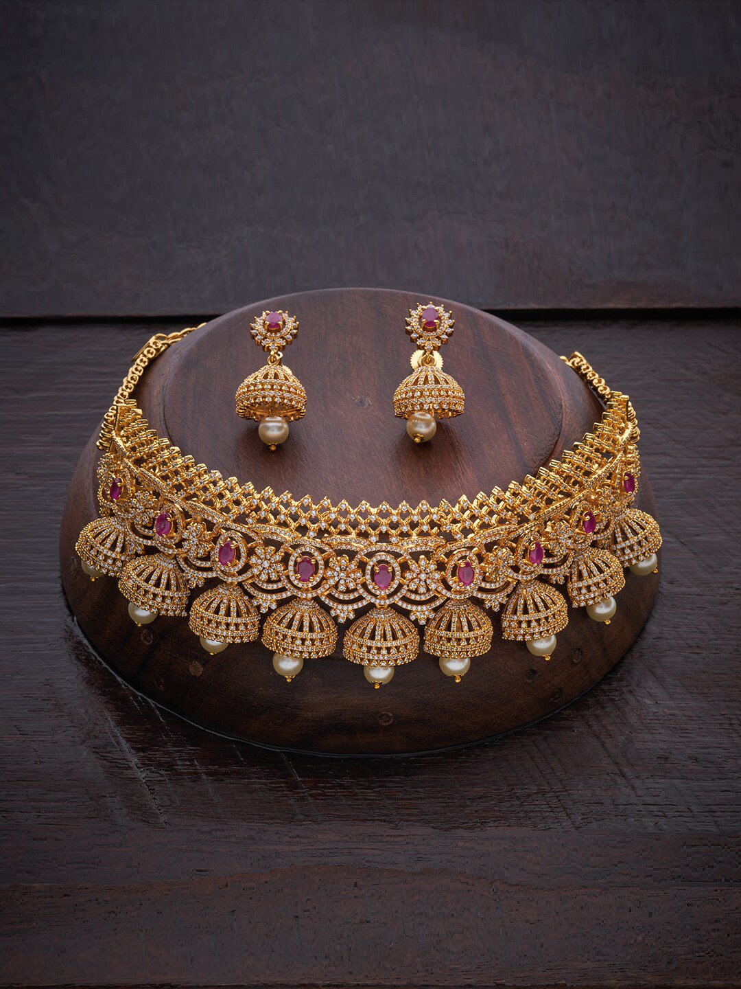 

Kushal's Fashion Jewellery Woman Gold Polish Ruby Necklace Set