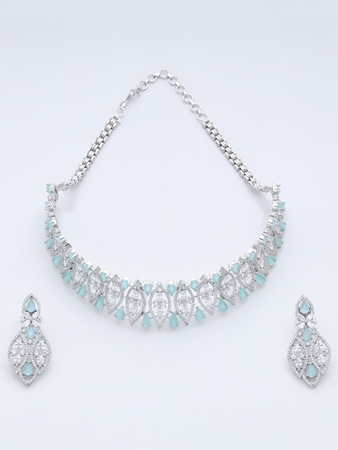

Kushal's Fashion Jewellery Blue & Rhodium-Plated Studded Jewellery Set