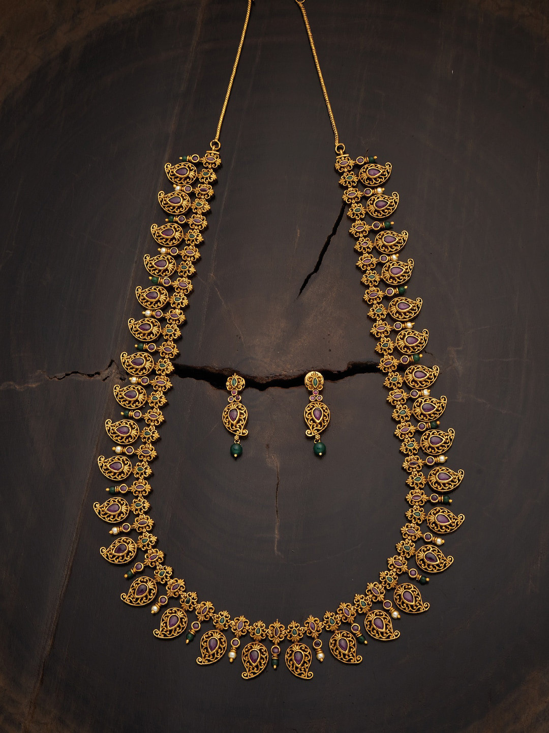 

Kushal's Fashion Jewellery Red & Green Stone Studded Jewellery Set