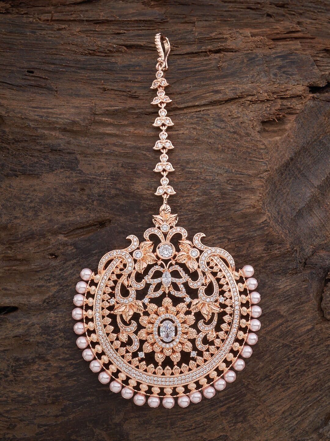 

Kushal's Fashion Jewellery Rose-Gold Plated & White Studded Maang Tikka