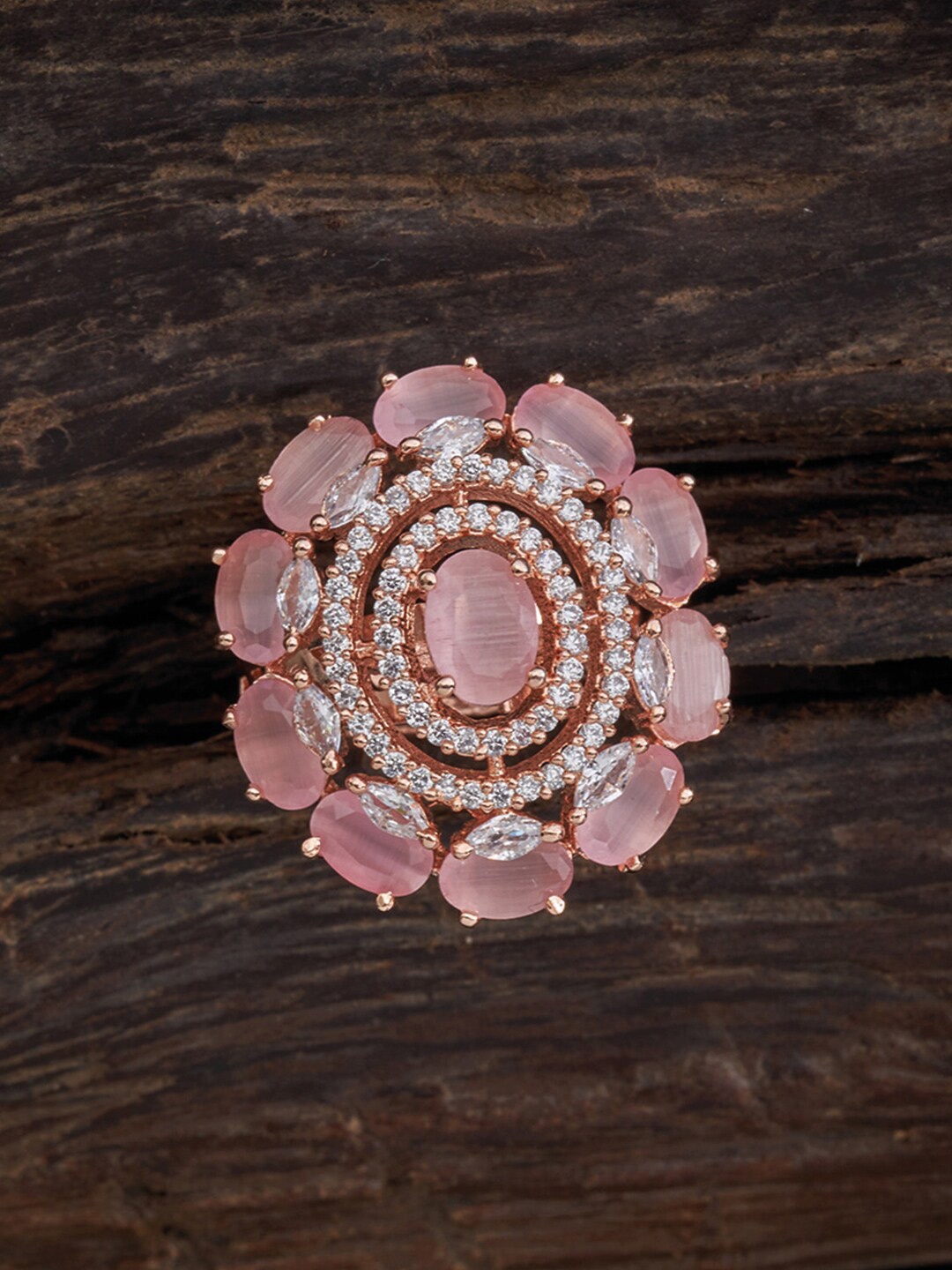

Kushal's Fashion Jewellery Pink Rose Gold-Toned CZ Studded Finger Ring