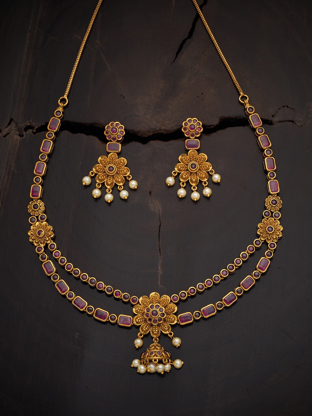 

Kushal's Fashion Jewellery Artificial Stone Studded Jewellery Set, Red