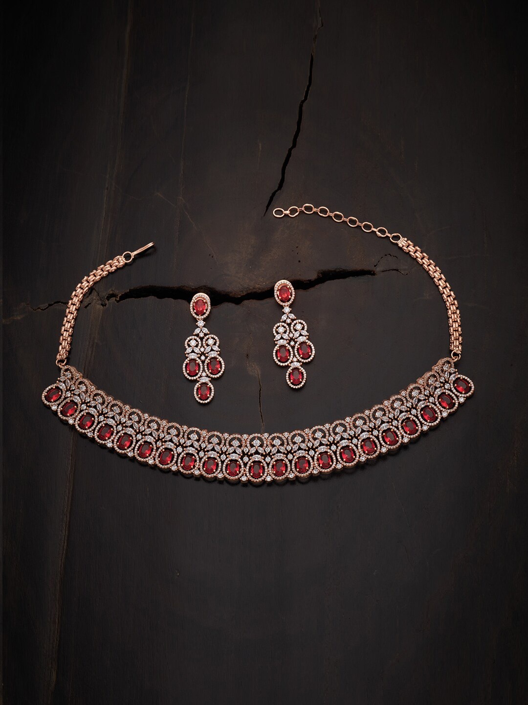 

Kushal's Fashion Jewellery Women Pink Rose Gold-Plated Cubic Zirconia Jewellery Set