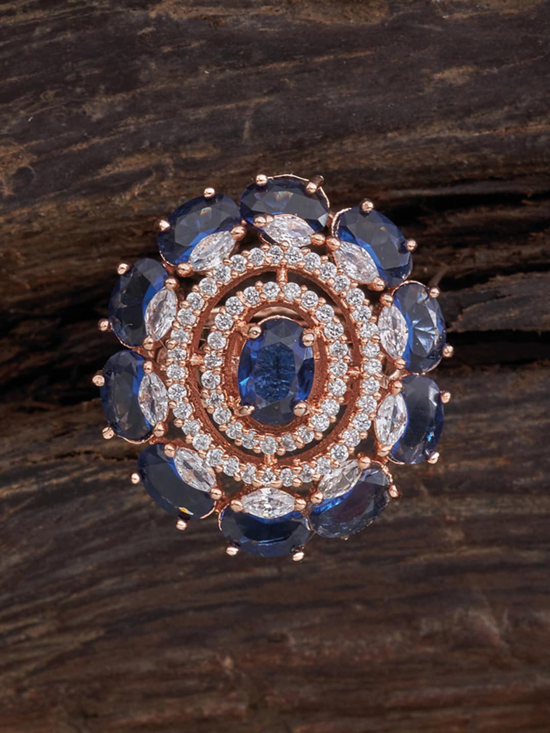 

Kushal's Fashion Jewellery Blue Rose-Gold-Toned Cubic Zirconia Finger Ring