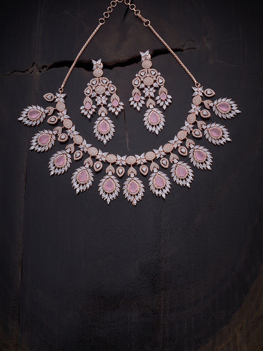 

Kushal's Fashion Jewellery Rose Gold-Plated Embellished Necklace & Earrings, Pink