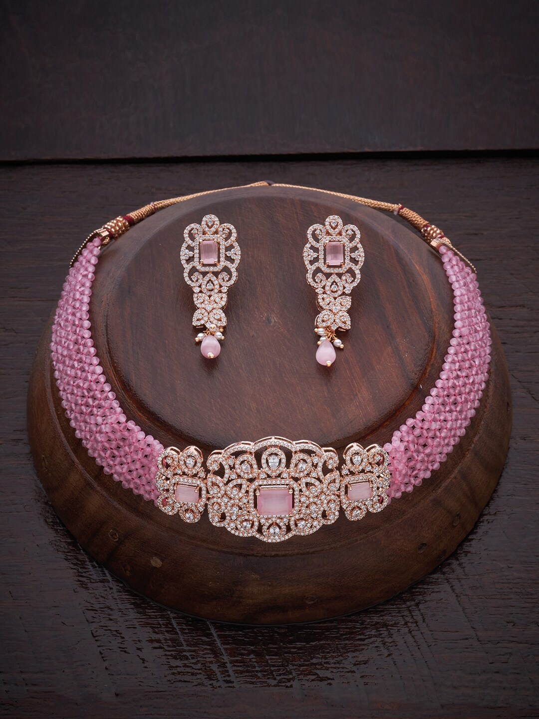 

Kushal's Fashion Jewellery Women Pink Rose Gold-Plated Choker Jewellery Set