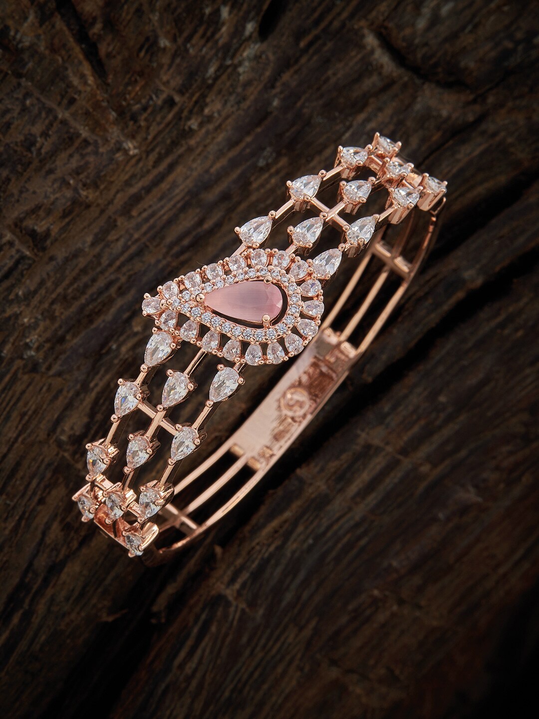 

Kushal's Fashion Jewellery Women Pink Cubic Zirconia Rose Gold-Plated Kada Bracelet