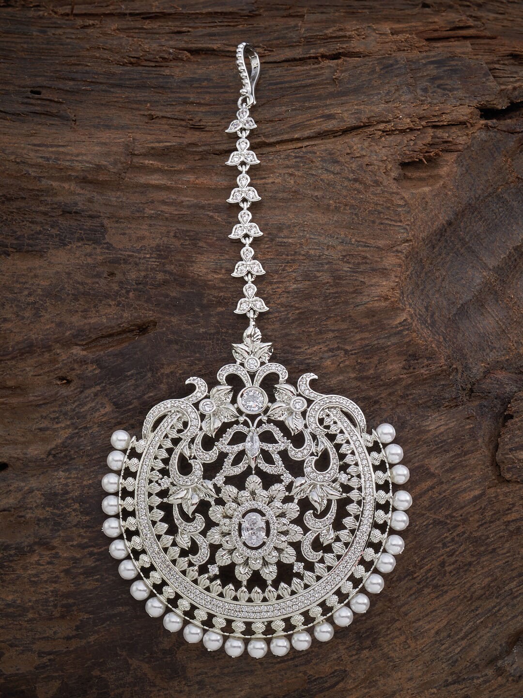 

Kushal's Fashion Jewellery White & Rhodium-Plated Maang Tika
