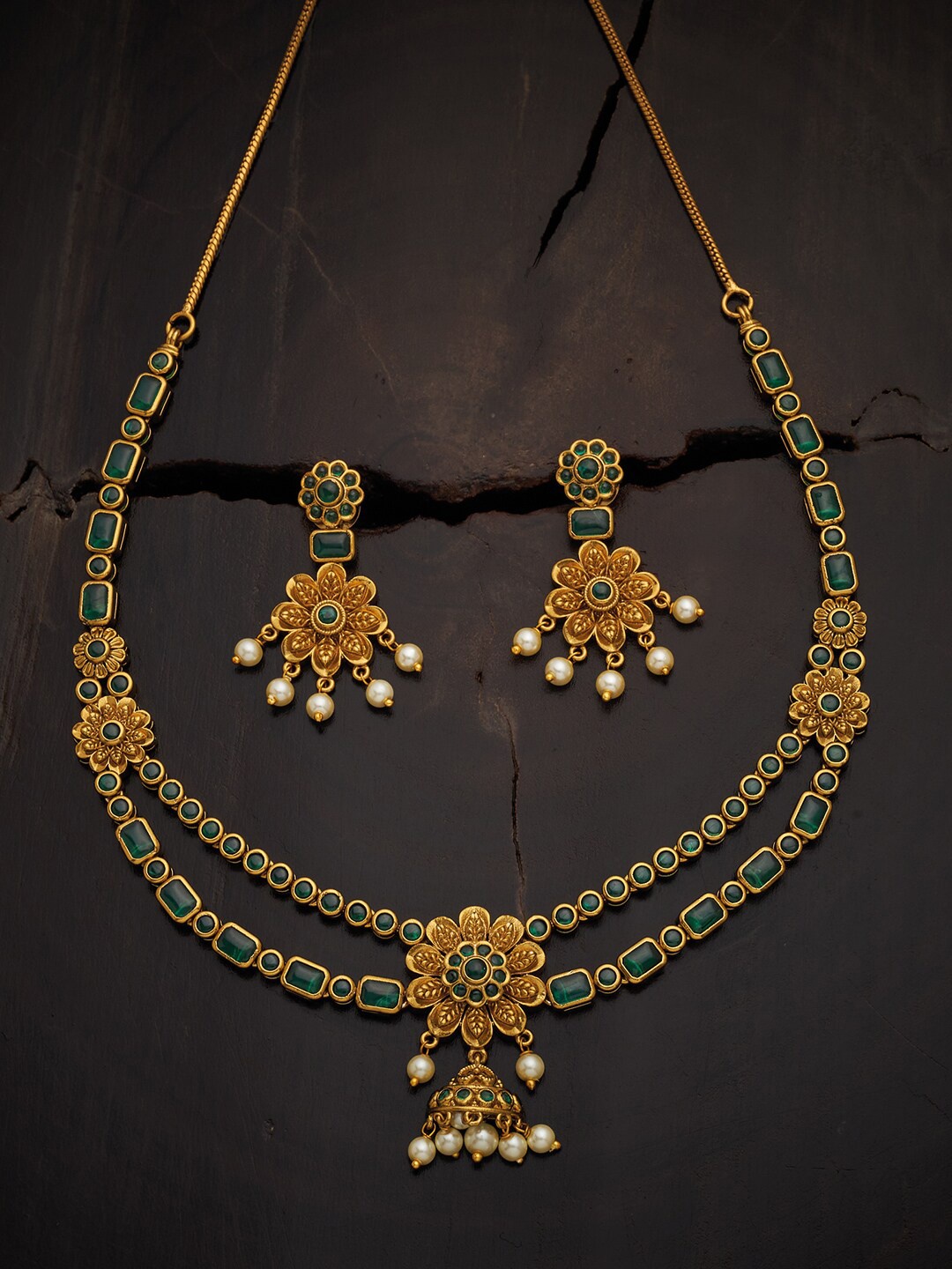 

Kushal's Fashion Jewellery Antique Stones & Beads Studded Jewellery Set, Green