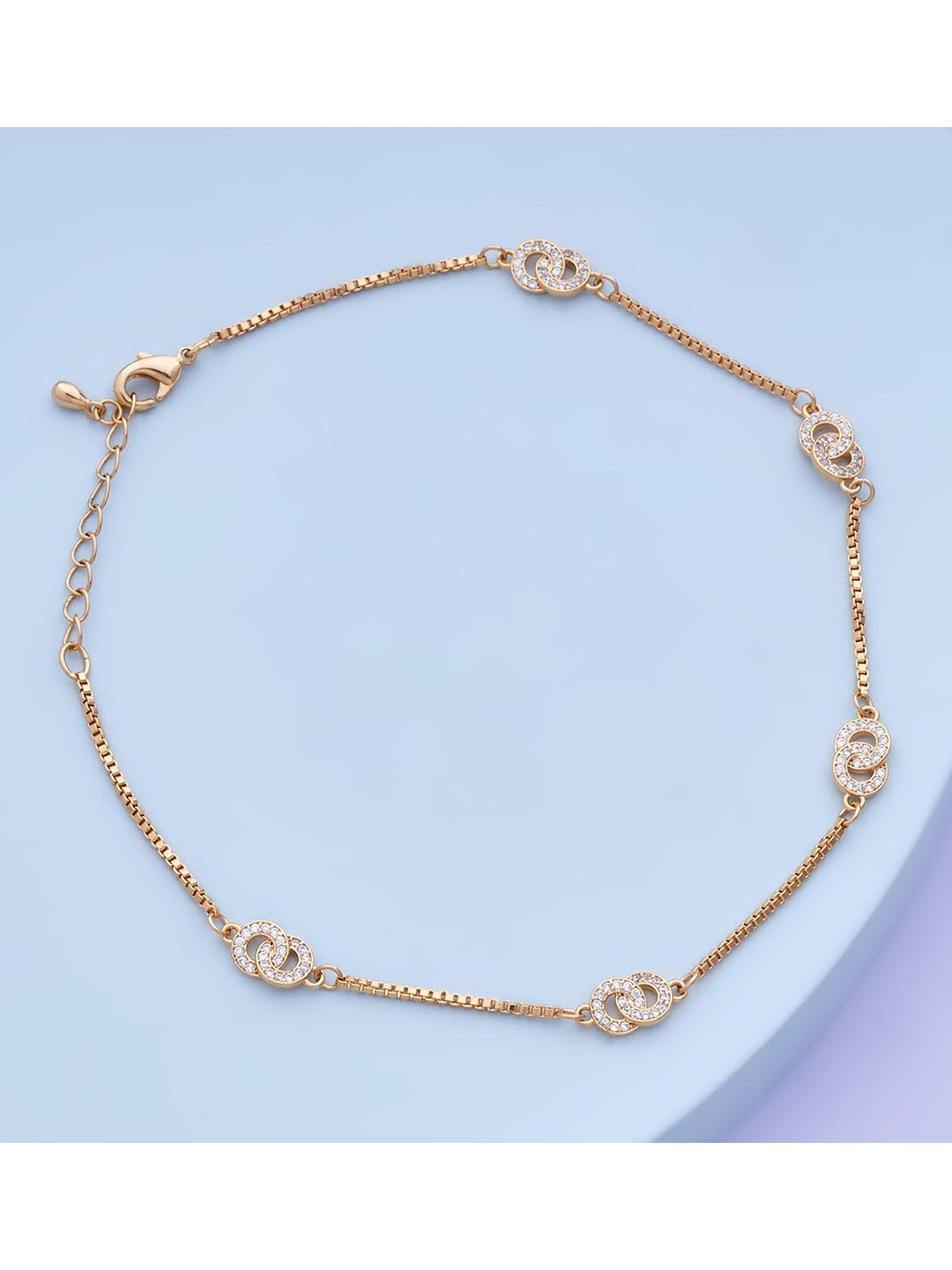 

Kushal's Fashion Jewellery Gold-Plated White Cubic Zirconia Anklet