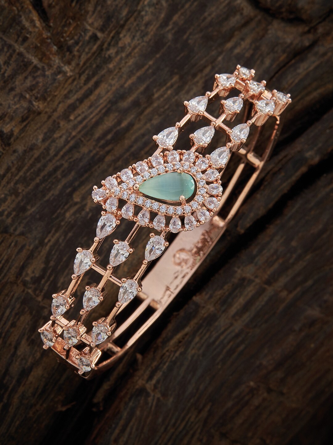 

Kushal's Fashion Jewellery Rose Gold & White Cubic Zirconia Rose Gold-Plated Kada Bracelet