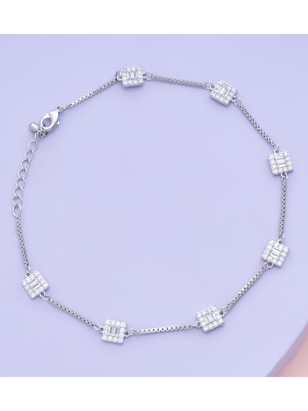 

Kushal's Fashion Jewellery Rhodium Plated White CZ Studded Anklet, Silver